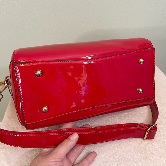 ORLI Collection Womens Crossbody Shoulder Bag Rhinestones Patent Leather Red - Picture 8 of 10